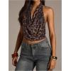 image:imageMakeMeChic Womens Cheetah Print Sequin Halter Top Tie Open Back Draped Y2K Crop Tank Tops ClubwearMulticolor