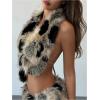 image:imageMakeMeChic Womens Cheetah Top Faux Fur Halter Tie Open Back Crop Tank Tops Rave OutfitsMulticolor