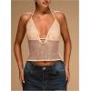 image:imageMakeMeChic Womens Contrast Sequin Sleeveless Halter Top Tie Backless Summer Going Out Crop TopsKhaki