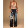 image:imageMakeMeChic Womens Contrast Sequin Sleeveless Halter Top Tie Backless Summer Going Out Crop TopsKhaki