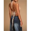 image:imageMakeMeChic Womens Contrast Sequin Sleeveless Halter Top Tie Backless Summer Going Out Crop TopsKhaki