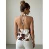 image:imageMakeMeChic Womens Cow Print Tops Halter Crop Tops Tie Front Open Back Ruffle Western Cowgirl TankBrown
