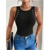 image:imageMakeMeChic Womens Crew Neck Tank Eyelet Sleeveless Ribbed Knit Going Out TopsBlack