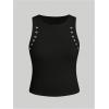 image:imageMakeMeChic Womens Crew Neck Tank Eyelet Sleeveless Ribbed Knit Going Out TopsBlack