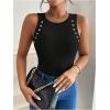 image:imageMakeMeChic Womens Crew Neck Tank Eyelet Sleeveless Ribbed Knit Going Out TopsBlack