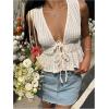 image:imageMakeMeChic Womens Deep V Neck Tie Front Tops Ruffle Bow Going Out Tops Crop VestApricot