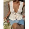 image:imageMakeMeChic Womens Deep V Neck Tie Front Tops Ruffle Bow Going Out Tops Crop VestApricot