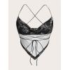 image:imageMakeMeChic Womens Dragon Graphic Bandana Top Halter Crop Criss Cross Boho Scarf Tank TopBlack and White