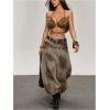 image:imageMakeMeChic Womens Faux Fur Bra Top Furry Halter Backless Crop Tops Criss Cross Tank Top Rave Party ClubwearBrown