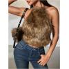 image:imageMakeMeChic Womens Faux Fur Halter Tops Tie Open Back Backless Sleeveless Y2k Crop TopBrown
