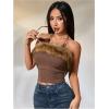 image:imageMakeMeChic Womens Faux Fur Leopard Halter Tops Metal Ring Tie Back Y2k Concert TopBrown