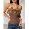 image:imageMakeMeChic Womens Faux Fur Leopard Halter Tops Metal Ring Tie Back Y2k Concert TopBrown