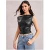 image:imageMakeMeChic Womens Faux Leather One Shoulder Top Ruched Y2k Tank Crop ShirtBlack