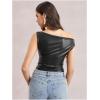 image:imageMakeMeChic Womens Faux Leather One Shoulder Top Ruched Y2k Tank Crop ShirtBlack