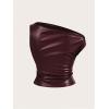 image:imageMakeMeChic Womens Faux Leather One Shoulder Top Ruched Y2k Tank Crop ShirtBurgundy