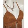 image:imageMakeMeChic Womens Faux Suede Camisole Spaghetti Strap Fringe Western Cowgirl TankBrown