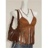 image:imageMakeMeChic Womens Faux Suede Camisole Spaghetti Strap Fringe Western Cowgirl TankBrown