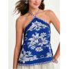 image:imageMakeMeChic Womens Floral Boho Halter Tops Criss Cross Backless Beach Vacation TopsMulticolor