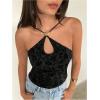 image:imageMakeMeChic Womens Floral Cami Top Sleeveless Cut Out Open Back Summer Halter TopsBlack