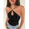 image:imageMakeMeChic Womens Floral Cami Top Sleeveless Cut Out Open Back Summer Halter TopsBlack