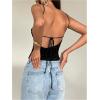 image:imageMakeMeChic Womens Floral Cami Top Sleeveless Cut Out Open Back Summer Halter TopsBlack