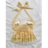image:imageMakeMeChic Womens Floral Chiffon Halter Crop Tops Tie Backless Ruffle Tiered Smocked Summer TopYellow