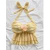image:imageMakeMeChic Womens Floral Chiffon Halter Crop Tops Tie Backless Ruffle Tiered Smocked Summer TopYellow