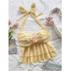 image:imageMakeMeChic Womens Floral Chiffon Halter Crop Tops Tie Backless Ruffle Tiered Smocked Summer TopYellow