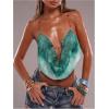 image:imageMakeMeChic Womens Floral Draped Front Cami Criss Cross Open Back Y2k Tank Crop TopsGreen