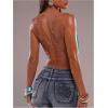 image:imageMakeMeChic Womens Floral Draped Front Cami Criss Cross Open Back Y2k Tank Crop TopsGreen