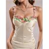 image:imageMakeMeChic Womens Floral Embroidery Camisole Spaghetti Strap Summer Boho Shirt Crop TopsApricot