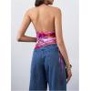 image:imageMakeMeChic Womens Floral Halter Top Draped Tie Dye Mesh Backless Ruched Drawstring Tank TopsMulticolor