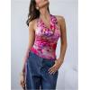 image:imageMakeMeChic Womens Floral Halter Top Draped Tie Dye Mesh Backless Ruched Drawstring Tank TopsMulticolor