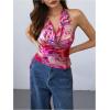 image:imageMakeMeChic Womens Floral Halter Top Draped Tie Dye Mesh Backless Ruched Drawstring Tank TopsMulticolor