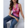 image:imageMakeMeChic Womens Floral Halter Top Draped Tie Dye Mesh Backless Ruched Drawstring Tank TopsMulticolor