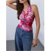image:imageMakeMeChic Womens Floral Halter Top Draped Tie Dye Mesh Backless Ruched Drawstring Tank TopsMulticolor