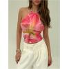 image:imageMakeMeChic Womens Floral Halter Tops Open Back Beaded Sleeveless Crop Summer Tank TopsPink