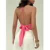 image:imageMakeMeChic Womens Floral Halter Tops Open Back Beaded Sleeveless Crop Summer Tank TopsPink