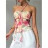 image:imageMakeMeChic Womens Floral Halter Tops Tie Backless Ruched Fitted Summer TankMulticolor