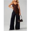 image:imageMakeMeChic Womens Floral Lace Backless Cami Top Spaghetti Strap Sleeveless Summer Asymmetrical TopsCoffee Brown