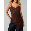 image:imageMakeMeChic Womens Floral Lace Backless Cami Top Spaghetti Strap Sleeveless Summer Asymmetrical TopsCoffee Brown