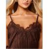 image:imageMakeMeChic Womens Floral Lace Backless Cami Top Spaghetti Strap Sleeveless Summer Asymmetrical TopsCoffee Brown