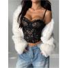 image:imageMakeMeChic Womens Floral Lace Bustier Top Spaghetti Strap Y2K Camisole Crop Going Out TopsBlack
