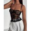 image:imageMakeMeChic Womens Floral Lace Cami Top Mesh Sheer Spaghetti Strap Ruffle Trim Bow Knot CamisoleBlack