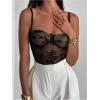 image:imageMakeMeChic Womens Floral Lace Cami Top Mesh Sheer Spaghetti Strap Ruffle Trim Bow Knot CamisoleBlack