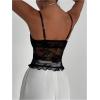 image:imageMakeMeChic Womens Floral Lace Cami Top Mesh Sheer Spaghetti Strap Ruffle Trim Bow Knot CamisoleBlack
