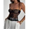 image:imageMakeMeChic Womens Floral Lace Cami Top Mesh Sheer Spaghetti Strap Ruffle Trim Bow Knot CamisoleBlack