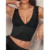image:imageMakeMeChic Womens Floral Lace Deep V Neck Tank Sleeveless Fitted Crop Tops ClubwearBlack
