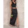 image:imageMakeMeChic Womens Floral Lace Deep V Neck Tank Sleeveless Fitted Crop Tops ClubwearBlack