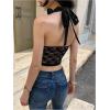 image:imageMakeMeChic Womens Floral Lace Halter Crop Tops Sheer Scallop Trim Sleeveless Y2K Tank TopBlack